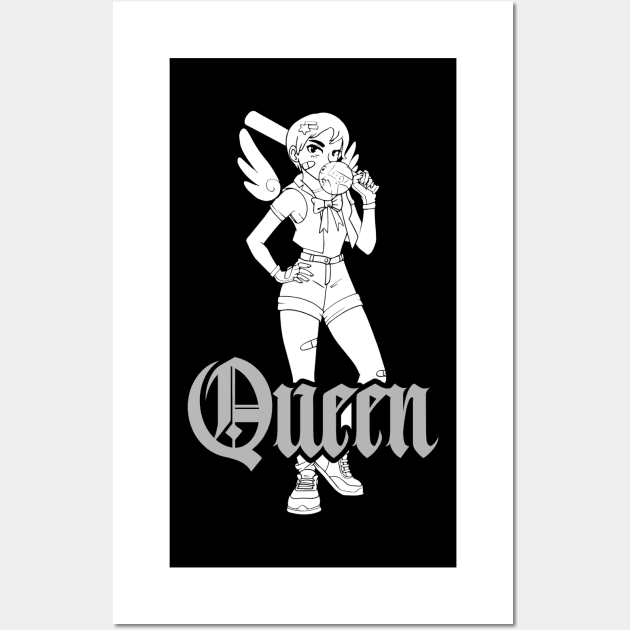 White out Anime Queen Girl with baseball bat Wall Art by Just In Tee Shirts